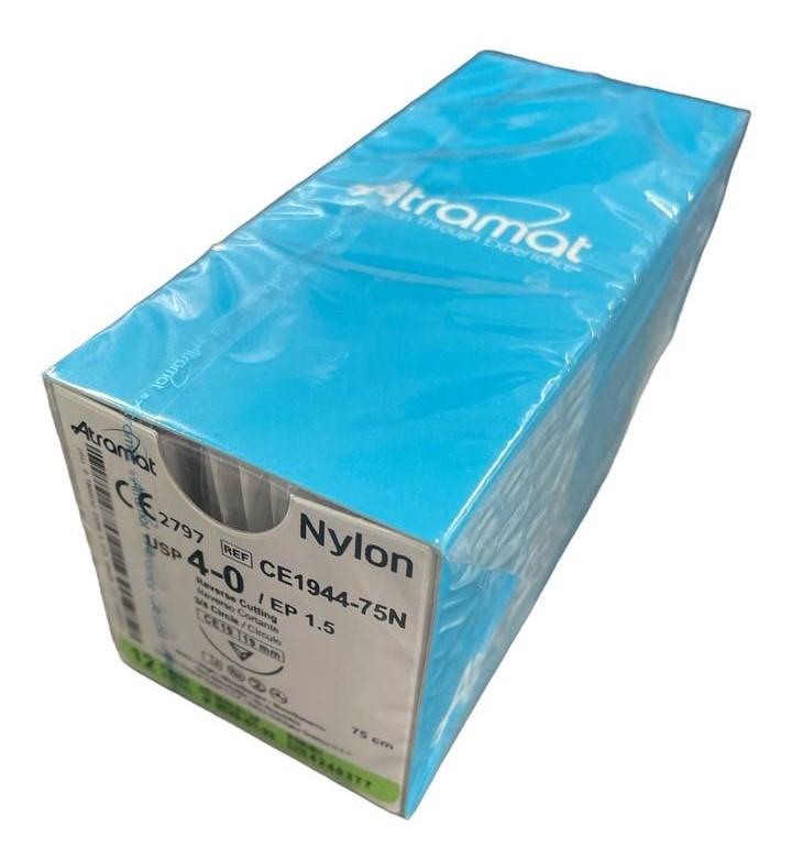 Нейлон (поліамід) CE1944-75N чорний монофіламент, що не розсмоктується USP 4-0 (EP1,5) зі зворотн.-ріж. голкою 19мм, 3/8кола, довж. нитки 75см